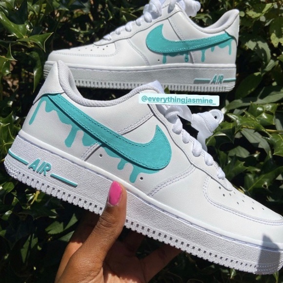 Teal Drip Custom Nike Air Force 1s - Picture 2 of 2